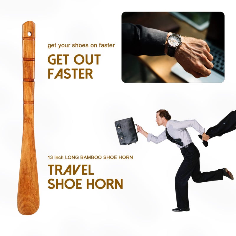 WLMALL Premium Wooden Shoe Horn, 2 PCS Shoehorns Durable, 13" Long Handle Shoe horns, Lazy Shoe Helper Spoons for Seniors, Kids, Pregnancy, Men, Women - Image 5